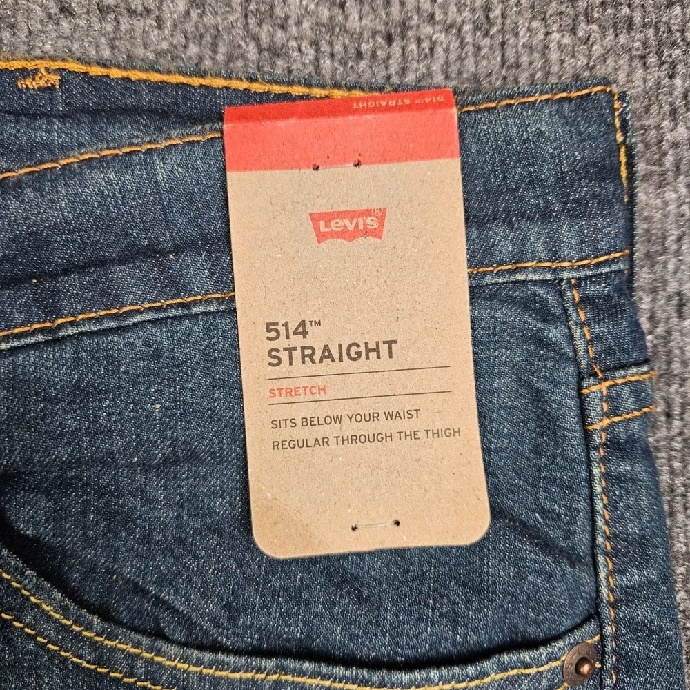 Levis 514 Jeans Men's 40x30 Straight Fit Stretch Dark Wash Denim NEW Casual Blue - Picture 2 of 13